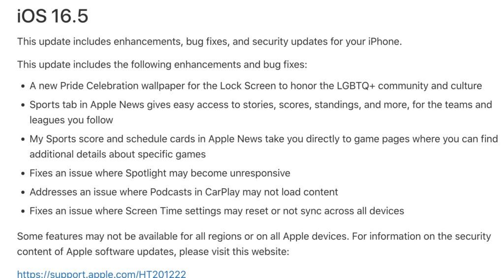 iOS 16.5 ipsw changelog